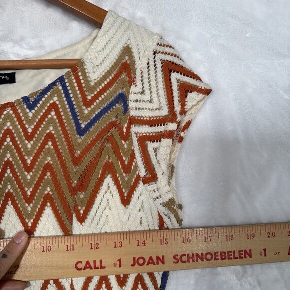 Sharagano Chevron Crochet Stitch Dress 6 Cap Sleeves Retro Boho 70's Earthy - Picture 9 of 11